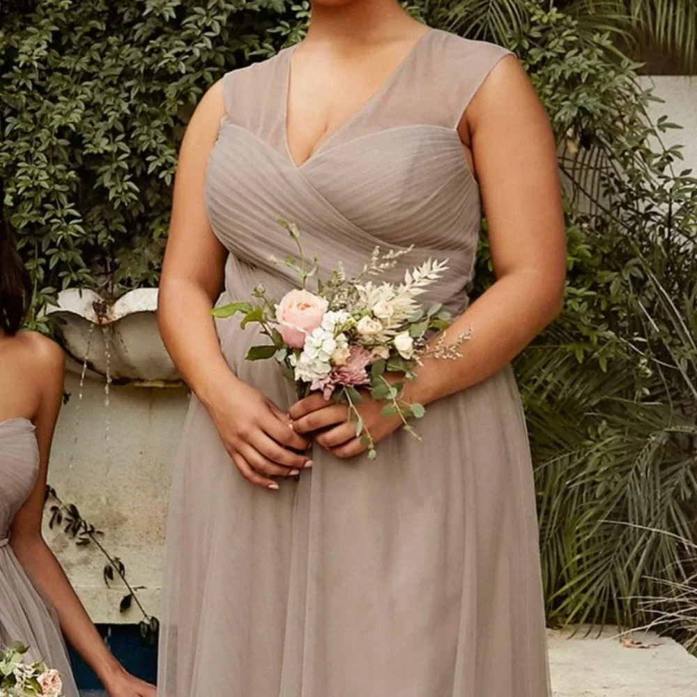 Sand Color LAYERED TULLE A-LINE BRIDESMAID DRESS ET320